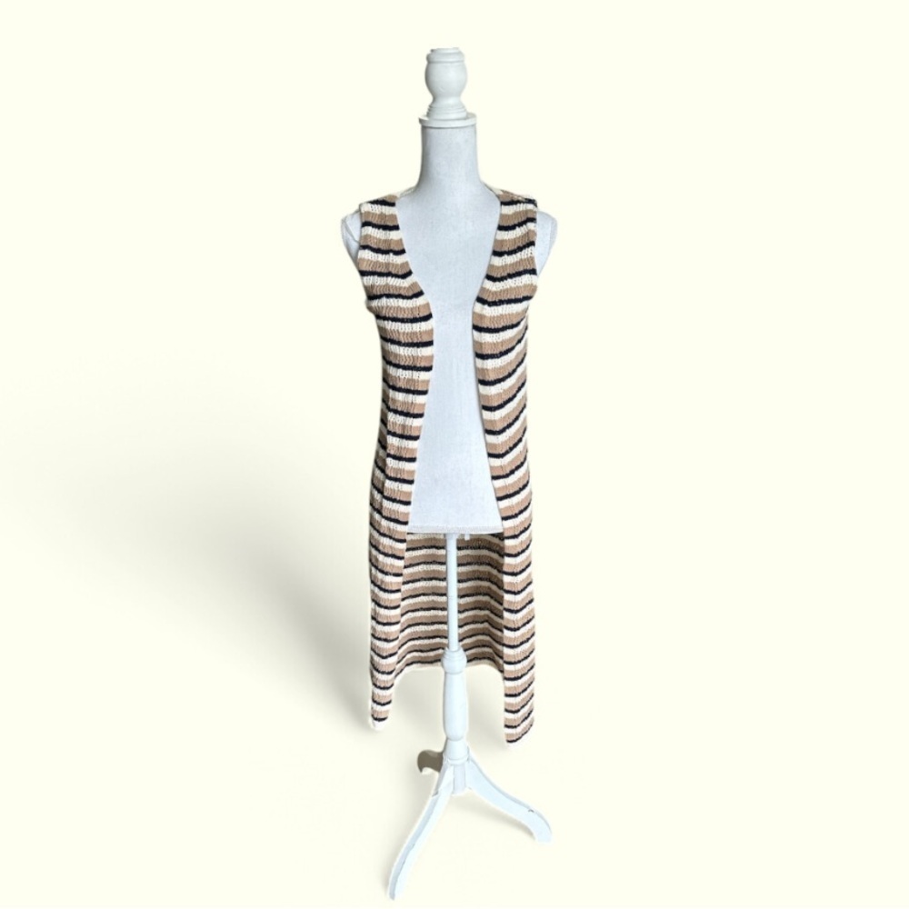 VIGOSS NWT Kampala Striped Sleeveless Open Weave Duster Cardigan Size Small